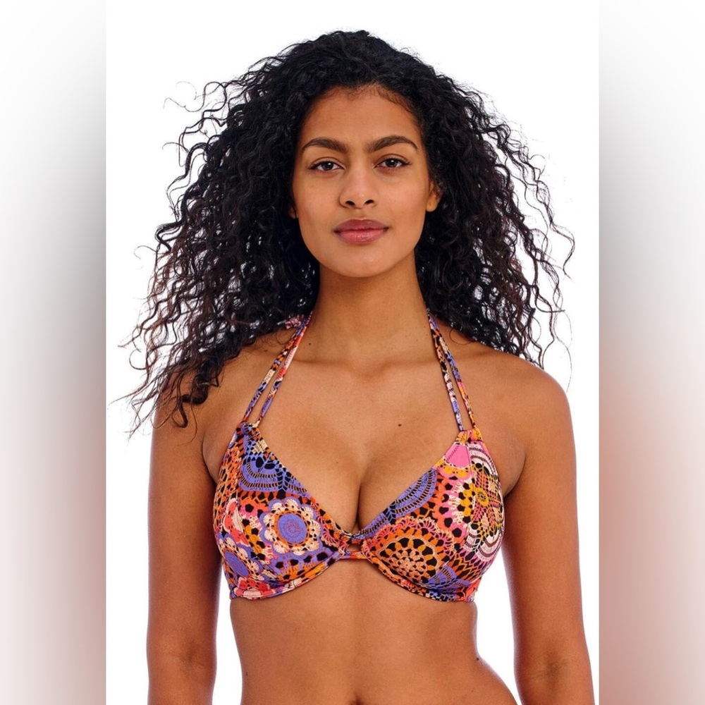 FREYA SANTIAGO NIGHTS MULTI UNDERWIRE HIGH APEX BIKINI TOP SIZE 32DD